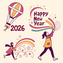 Merry Christmas and Happy New Year posters or greeting cards. Trendy modern backgrounds with Christmas tree, gifts, snowflakes, holiday decor in minimal style. Vector template for banner, print,web.