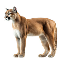 Obraz premium A majestic cougar stands poised in a natural setting. its powerful physique and keen gaze. with a blurred forest backdrop enhancing the wild atmosphere