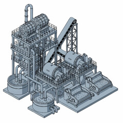 Industrial Processing Plant with Conveyor Belt System.