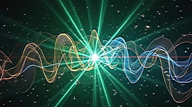 Explode magnetic force line patterns cascade dynamically on a radiant green background, producing a colorful and immersive representation of magnetic fields in motion.