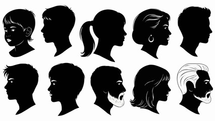 Diverse Silhouettes of Human Heads in Profile View.