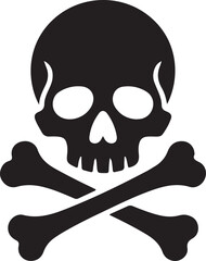 Fototapeta premium Black and white skull and crossbones symbol with empty eye sockets and teeth