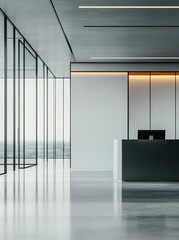 Modern Office Reception Area with Sleek Design and Panoramic View
