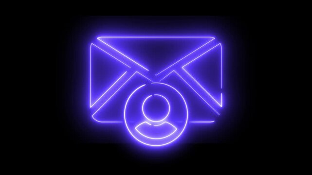 Neon light effect animation of a mail envelope icon with a person avatar