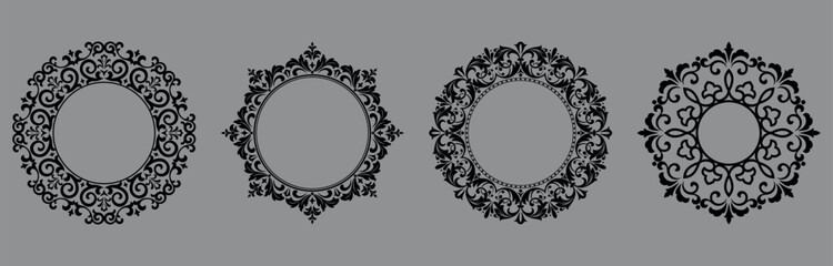 Set of decorative frames Elegant vector element for design in Eastern style, place for text. Floral black and gray borders. Lace illustration for invitations and greeting cards