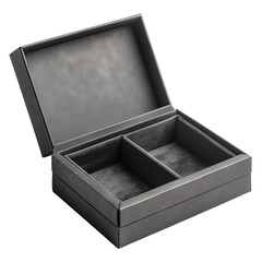 Two-piece matte slate gray box with magnetic closure, empty premium packaging isolated on transparent background