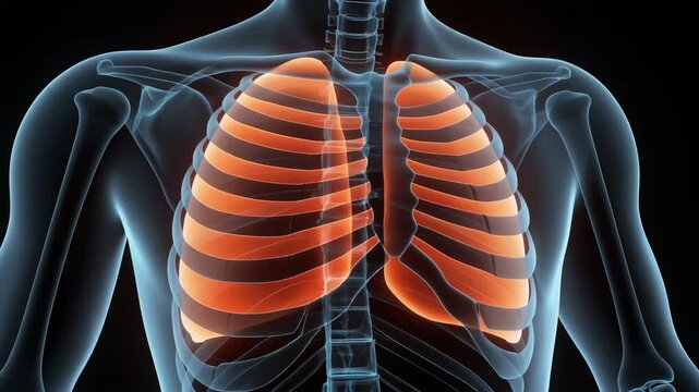 Translucent X-Ray View of Human Sternum and Lungs