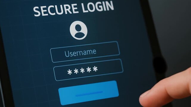 zero trust security architecture concept. Secure login interface with a finger tapping the verify button.