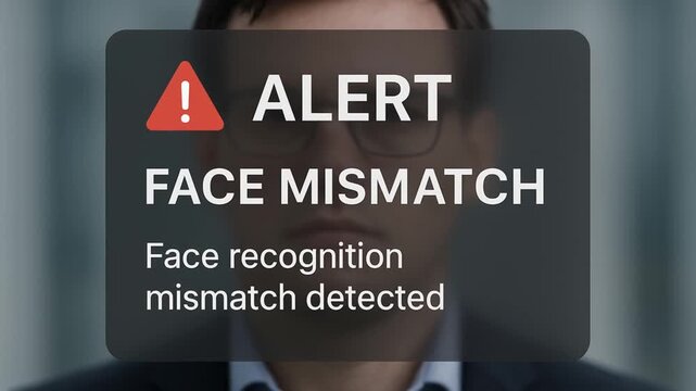 zero trust security architecture concept. Alert sign indicating face recognition mismatch detected.