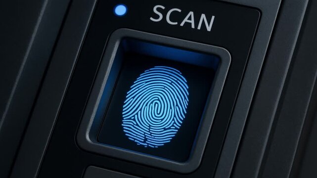 zero trust security architecture concept. Fingerprint scanner with illuminated screen.
