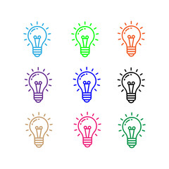 Collection of colorful light bulb icons representing ideas and innovation © Joy