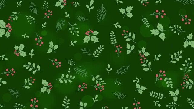 Holiday botanical Seamless pattern Animation with green leaves and red berries, perfect for festive Backdrop designs,