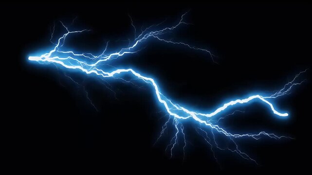 Electric bolt striking, bright blue, against dark
