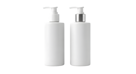 Two white bottle dispensers isolated on transparent background