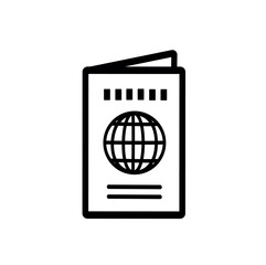 Travel guide icon. World map book vector icon.  Vector graphic, not Artificial Intelligence, logo illustration. Replaceable vector design.	