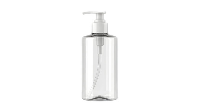 Empty clear plastic hand sanitizer bottle isolated on transparent background