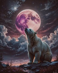 A polar bear abstract artwork with a full moon