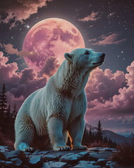 A polar bear abstract artwork with a full moon