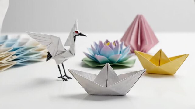 Extreme closeup shot revealing colorful paper origami figures