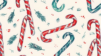 Obraz premium Hand-drawn Christmas candy cane pattern