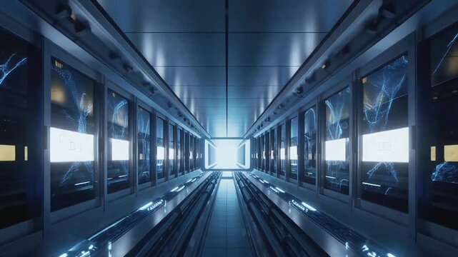 Futuristic High Tech Data Center Server Room Interior.