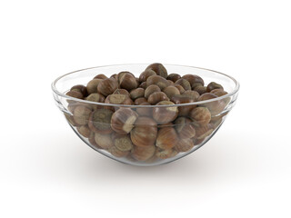 Glass bowl with hazelnuts