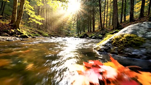 Crystal Clear River Flowing Through Lush Tropical Forest