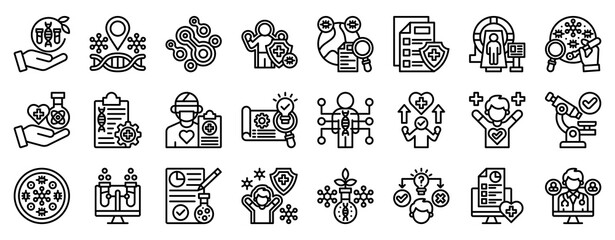Biomedical Science Icon Set Collection Outline Style. Vector illustration.