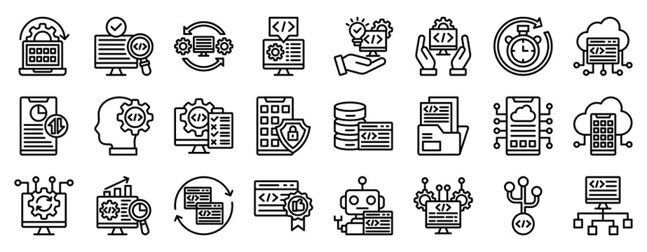 App Development Icon Set Collection Outline Style. Vector illustration.