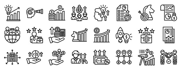 Business Growth Icon Set Collection Outline Style. Vector illustration.