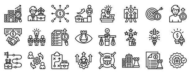 Business Success Icon Set Collection Outline Style. Vector illustration.