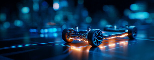 Futuristic electric vehicle battery technology displayed with innovative design and glowing