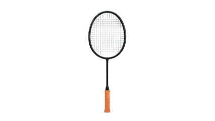 Close Up of Badminton Racket with Orange Grip and White String on Transparent Background Showing Digital Artifacts