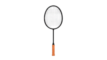 Close Up of Badminton Racket with Orange Grip and White String on Transparent Background Showing Digital Artifacts