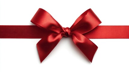 Red ribbon and bow on white background, festive decoration