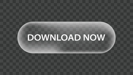 Transparent vector glass button with download now text for website interfaces