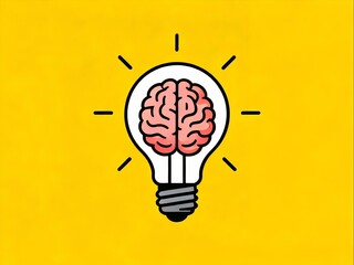 Vector illustration of a lamp and a creative human brain, the brain as a source of ideas 