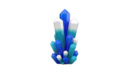 Cluster of Blue and White Crystalline Structures with Sharp Facets on a Transparent Background Illuminated by Soft Light