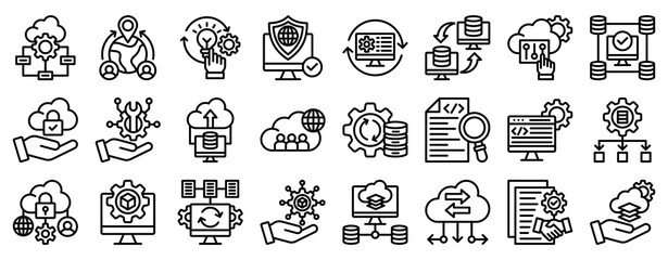 Cloud Algorithm Icon Set Collection Outline Style. Vector illustration.