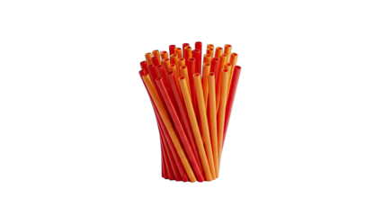 Collection Of Bright Red And Orange Plastic Drinking Straws Standing Upright On Transparent Background