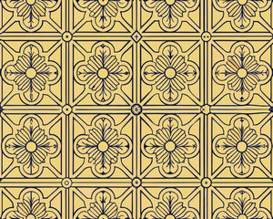 Elegant repeating floral pattern with delicate lines and a soft yellow background