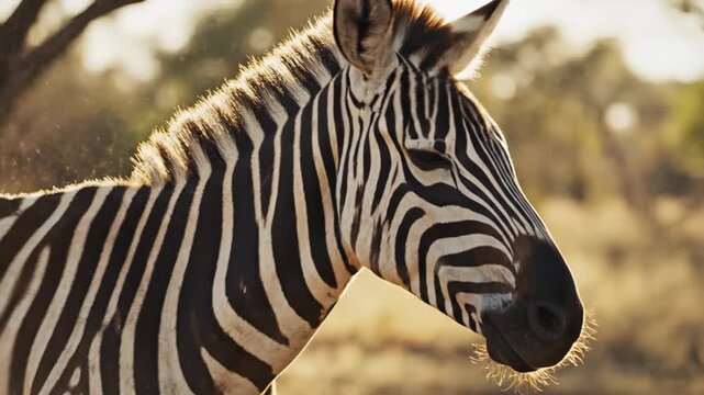 Close-Up of A Zebras Head and Body with Distinctive Stripes in The Savanna