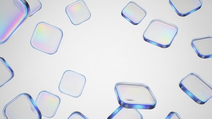 Elegant arrangement of clear rounded panels overlapping softly on light backdrop with copy space, calm aesthetic suited for app screens corporate identity visuals and web headers