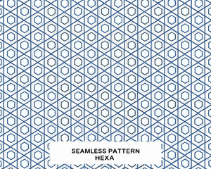 Geometric pattern of interconnected hexagons in a repeating blue and white design