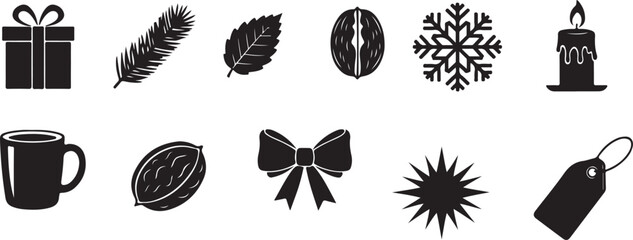 Assortment of Christmas and Winter Holiday Icons in Silhouette festive celebration