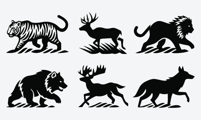 Tiger Lion Bear Fox Silhouettes