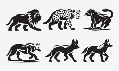 Lion Leopard Bear Fox Silhouettes
