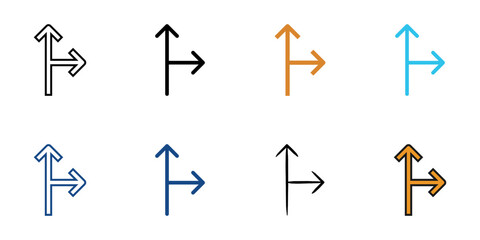 Right junction icon set multiple style vector collection. Editable Stroke 
