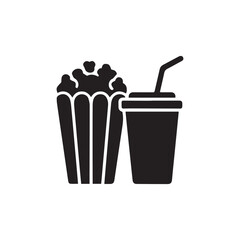 very simple flat and single minimalist Popcorn Drink Silhouettes in black on a white background