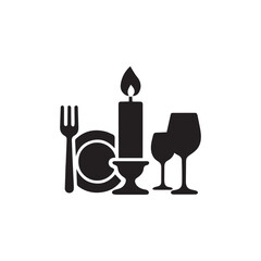 candlelight dinner icon set silhouette on white background